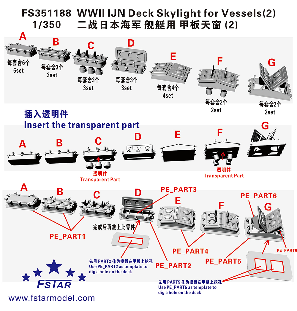 FS351188 1/350 WWII IJN Deck Skylight for Vessels(2) 3D Printing